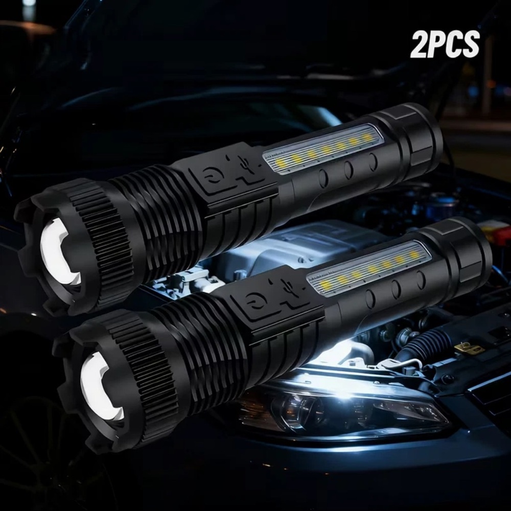2 Multifunctional High Brightness Rechargeable LED Flashlights with Powerful Han
